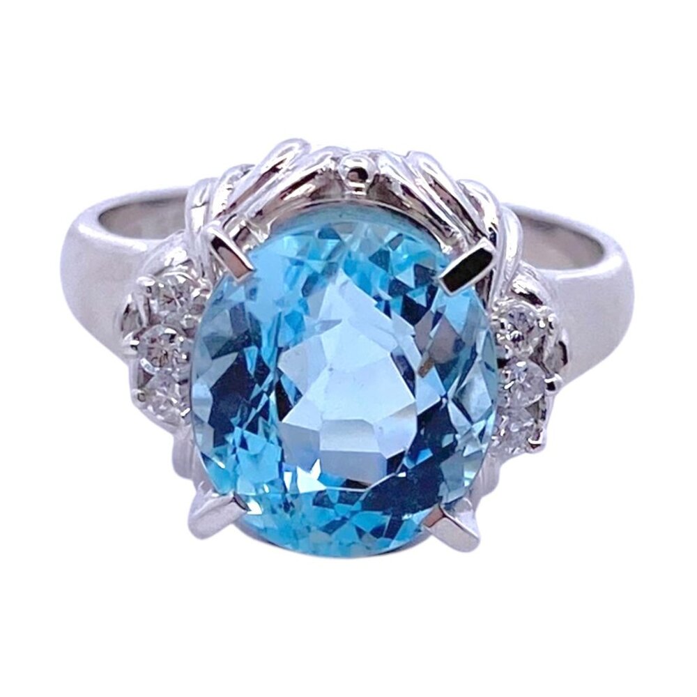 SOLD Platinum Aquamarine and Diamond Ring